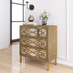 Wooden Storage Cabinet with 3 Drawers, Vintage Mirrored Cabinet - Natural