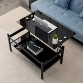 Modern Simple 2-Layer Tempered Glass Coffee Table - Black