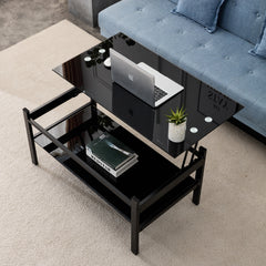 Modern Simple 2-Layer Tempered Glass Coffee Table - Black