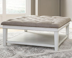 Whitewash Contemporary Upholstered Ottoman Coffee Table