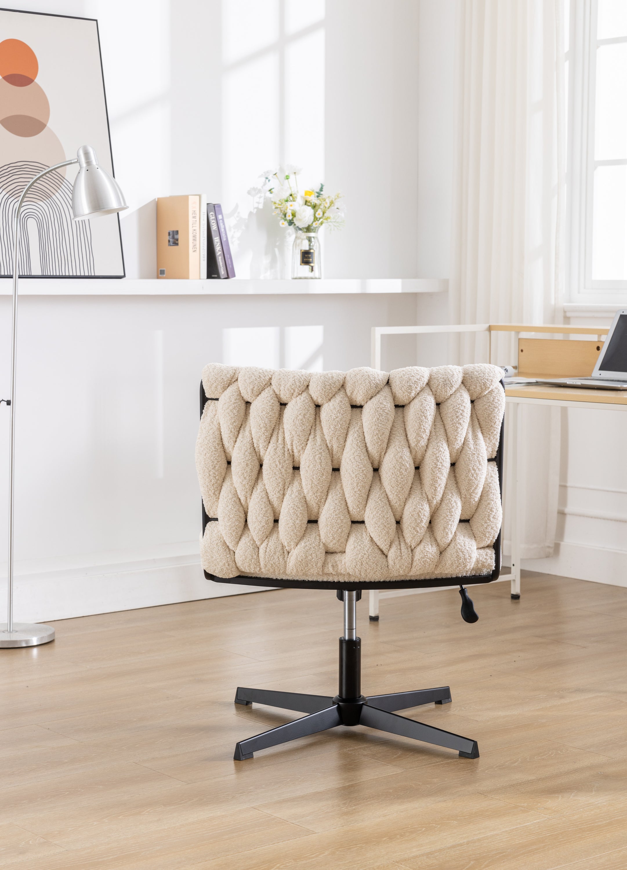Armless Office Desk Chair No Wheels - White