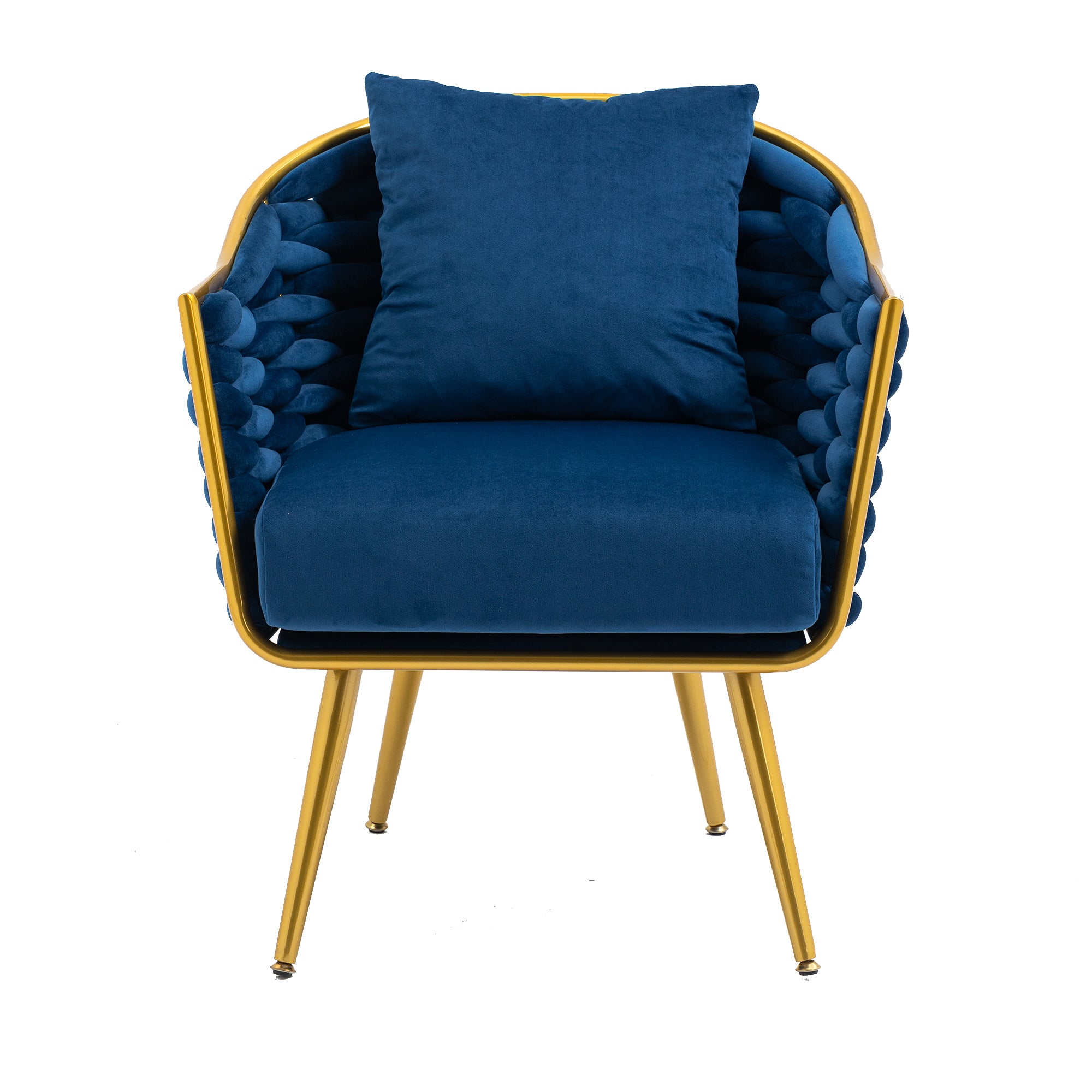 Modern Velvet Accent Chair Upholstered Armchair Tufted with Metal Frame - Blue