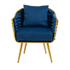 Modern Velvet Accent Chair Upholstered Armchair Tufted with Metal Frame - Blue