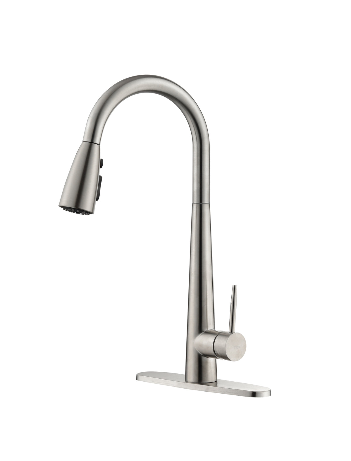 High Arc Single Handle Kitchen Sink Faucet with Deck Plate - Brushed Nickel