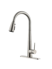 High Arc Single Handle Kitchen Sink Faucet with Deck Plate - Brushed Nickel