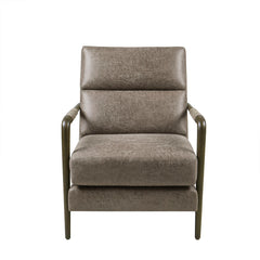 Faux Leather Channel Accent Armchair - Brown