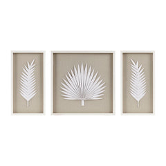Sabal Framed Rice Paper Palm Leaves 3-piece Shadowbox Wall Decor Set - Natural & White