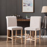 Bar Stools Soft Cushions with Solid Wood Legs (Set of 2) - Beige