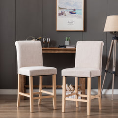 Bar Stools Soft Cushions with Solid Wood Legs (Set of 2) - Beige