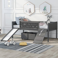 Twin size Loft Wood Bed with Two Storage Boxes - Gray