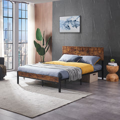 King Size Bed Frame Wooden Headboard and Footboard + Large Under Bed Storage - Dark Brown
