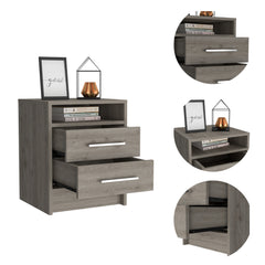 Light Grey 2-Drawer 1-Shelf Rectangle Nightstand