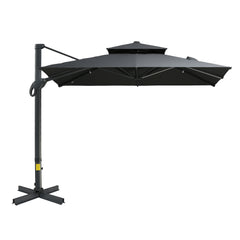 10ft Offset Patio Umbrella, Hanging Cantilever Umbrella, Square Shape, Aluminum Cross Base, Tilt, 360-Degree Rotation - Gray