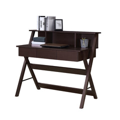 Writing Desk with Storage & X-Shaped Legs - Wenge