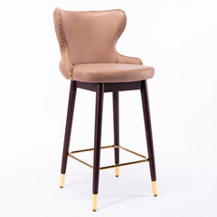 Modern Leathaire Fabric bar chairs, Tufted Gold Nailhead Trim Gold Decoration Bar stools (Set of 2) - Khaki
