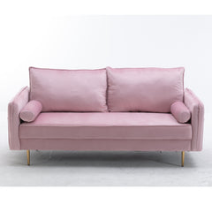 Modern Living Room Velvet Fabric Sofa Couch, Loveseat Sofa with Pocket - Pink