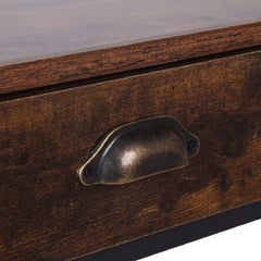 Industrial Grained Wooden Computer Desk with 2 Drawers - Brown and Black