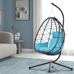 Patio Wicker Hanging Egg Hammock Chair with Stand