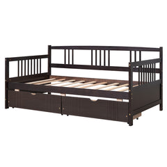 Twin Size Daybed Wood Bed with Two Drawers - Espresso