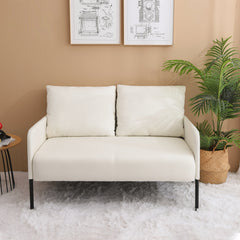 Fabric Loveseat Sofa, Modern Design Linen Sofa Couch with Metal Legs, Soft 2 Seater Sofa for Living Room, Bedroom, Reading Room and Office - Beige