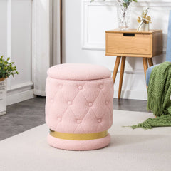 Teddy Velvet Stool Chair with Storage Space - Pink