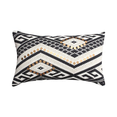 Rectangular Handwoven Jacquard Accent Lumbar Throw Pillow, Sequins, Geometric Design - White, Black