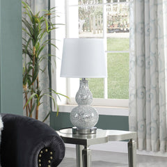 19.5" In Mirror Glass Mosaic Silver Chrome Polyresin Table Lamp