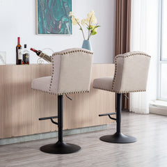 Modern Swivel Bar Stools Chair Adjustable Linen Upholstered Stool with Tufted Wing Back (Set of 2) - Cream