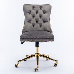 Velvet Upholstered Tufted Button Home Office Chair with Golden Metal Base - Grey