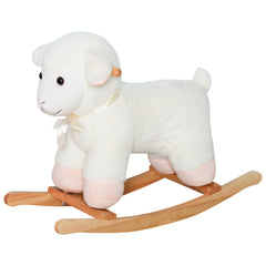 Rocking Horse Sheep, Nursery Stuffed Animal Ride On Rocker for Kids, Wooden Plush, White