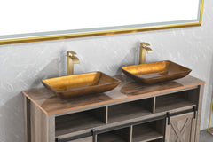 22.25" L -14.25" W -4 1/2" H Glass Rectangular Vessel Bathroom Sink Set with Gold Faucet and Gold Pop Up Drain