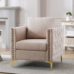 Modern Armchair Tufted Button Accent Chair Club Chair with Steel Legs- Tan