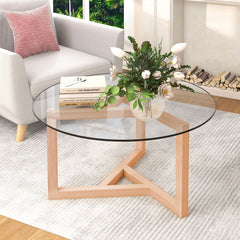 Round Modern Glass Coffee Table - Natural