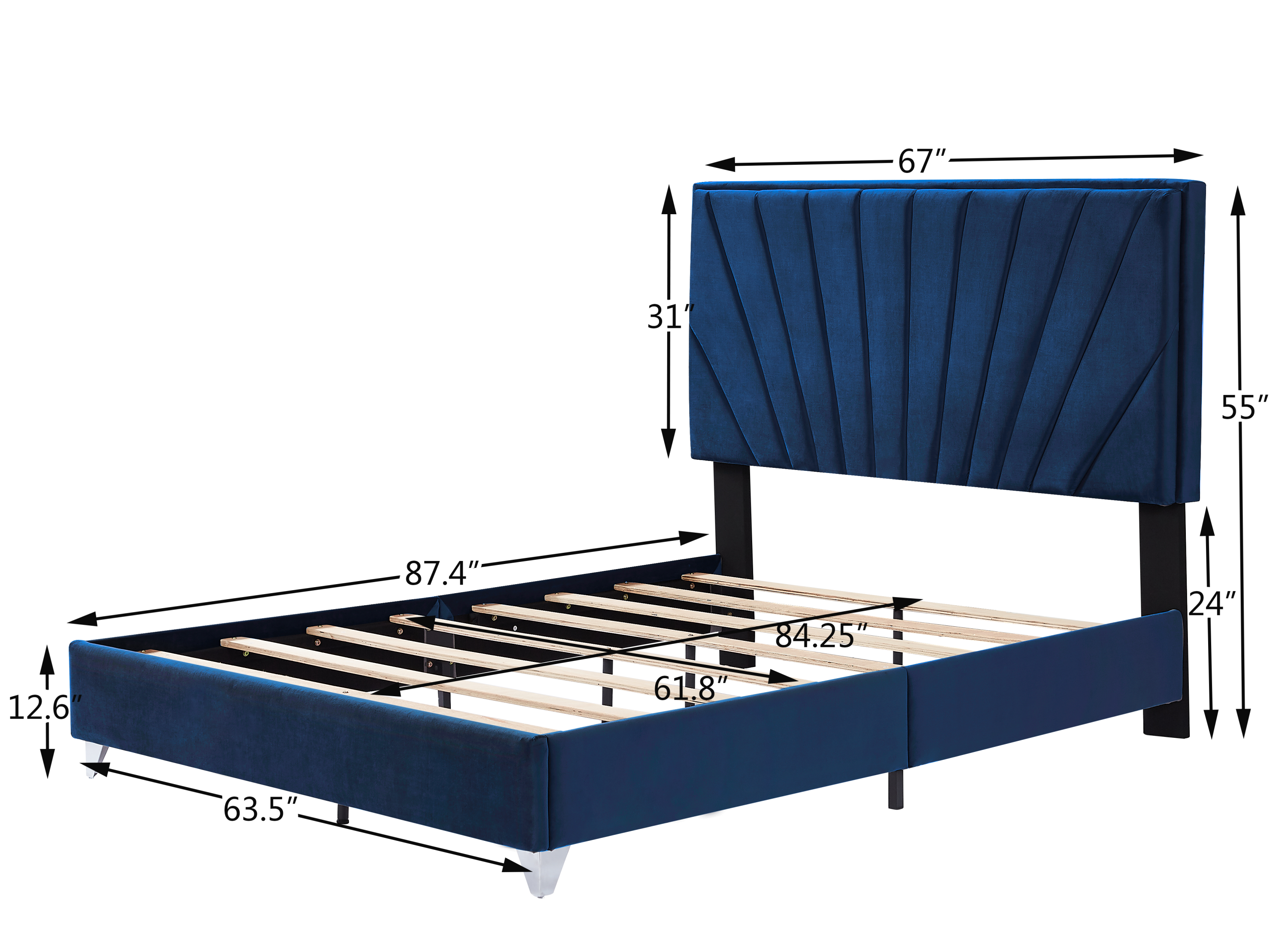 Queen bed with one(1) nightstand - Dark Navy Blue