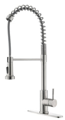 Spring Brushed Nickel Kitchen Faucet with Sprayer Pull Down, Stainless Steel Sink Faucet Kitchen High Arc Gooseneck, Single Handle Faucets with Deck Plate for 1/ 3 Holes Sink