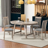 5-Piece Wood Dining Set Round Extendable Table with 4 Dining Chairs - Natural Wood