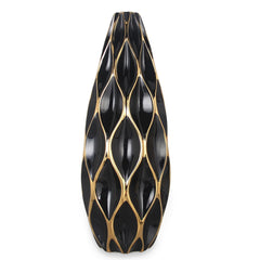 24"H Elegant Black Ceramic Vase with Gold Accents