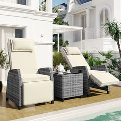 Outdoor Rattan Two-person Combination With Coffee Table, Adjustable, Suitable For Courtyard, Swimming Pool, Balcony - Beige