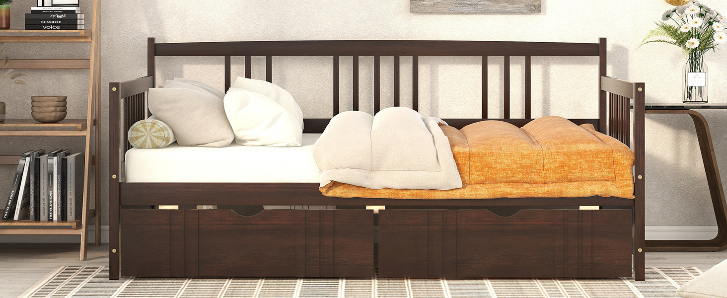 Twin Size Daybed Wood Bed with Two Drawers - Espresso