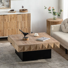 Three-dimensional Embossed Pattern Square Retro Coffee Table - Natural