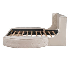 Queen Size Storage Velvet Bed Upholstered Platform with Wingback Headboard -Beige