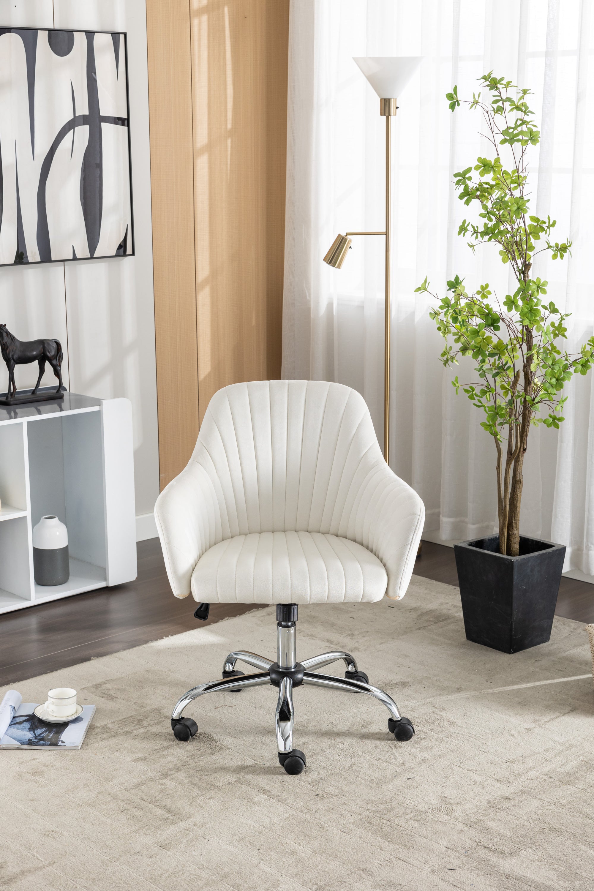 Modern Home Office Leisure Chair with Adjustable Velvet Height - Beige