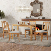5-Piece Kitchen Dining Table Set, Wooden Rectangular Dining Table and 4 Upholstered Chairs - Drift Wood
