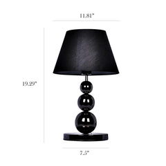 Pearl Black Chrome Finish Metal Three Tier Ball Lamp - Black Fabric Shade