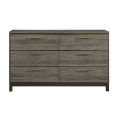 Contemporary Styling 1pc Dresser of 6x Drawers with Antique Bar Pulls Two-Tone Finish Wooden