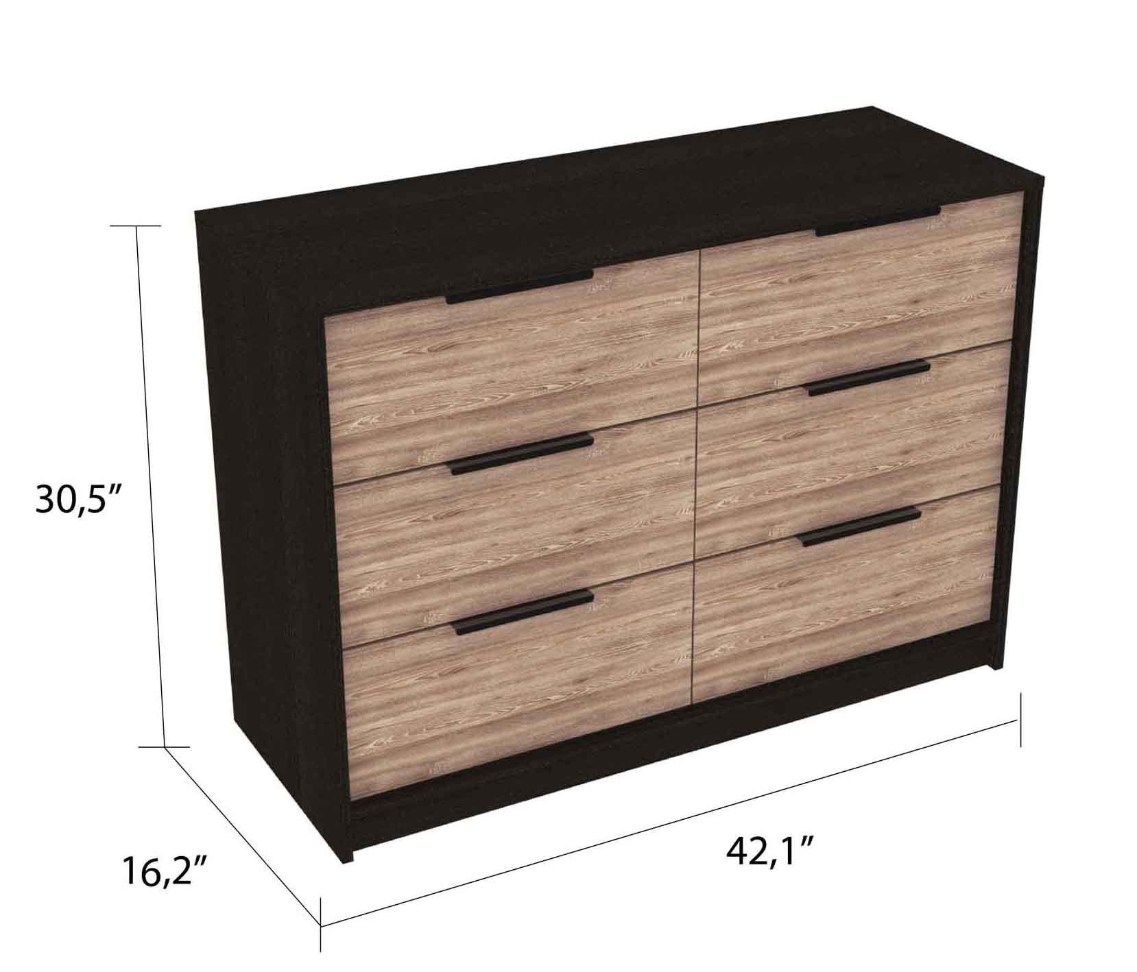 6-Drawer Rectangle Dresser - Black Wengue and Pine