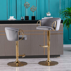 Bar Stools with Chrome Footrest and Base Swivel Height Adjustable Golden - Grey
