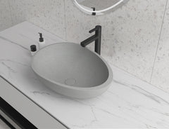 Egg shape Concrete Vessel Bathroom Sink without Faucet and Drain - Grey