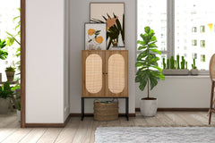 Walnut Rattan 2 Door Cabinet