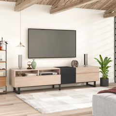 Modern TV Stand for 80'' TV with Double Storage Space - Natural Wood